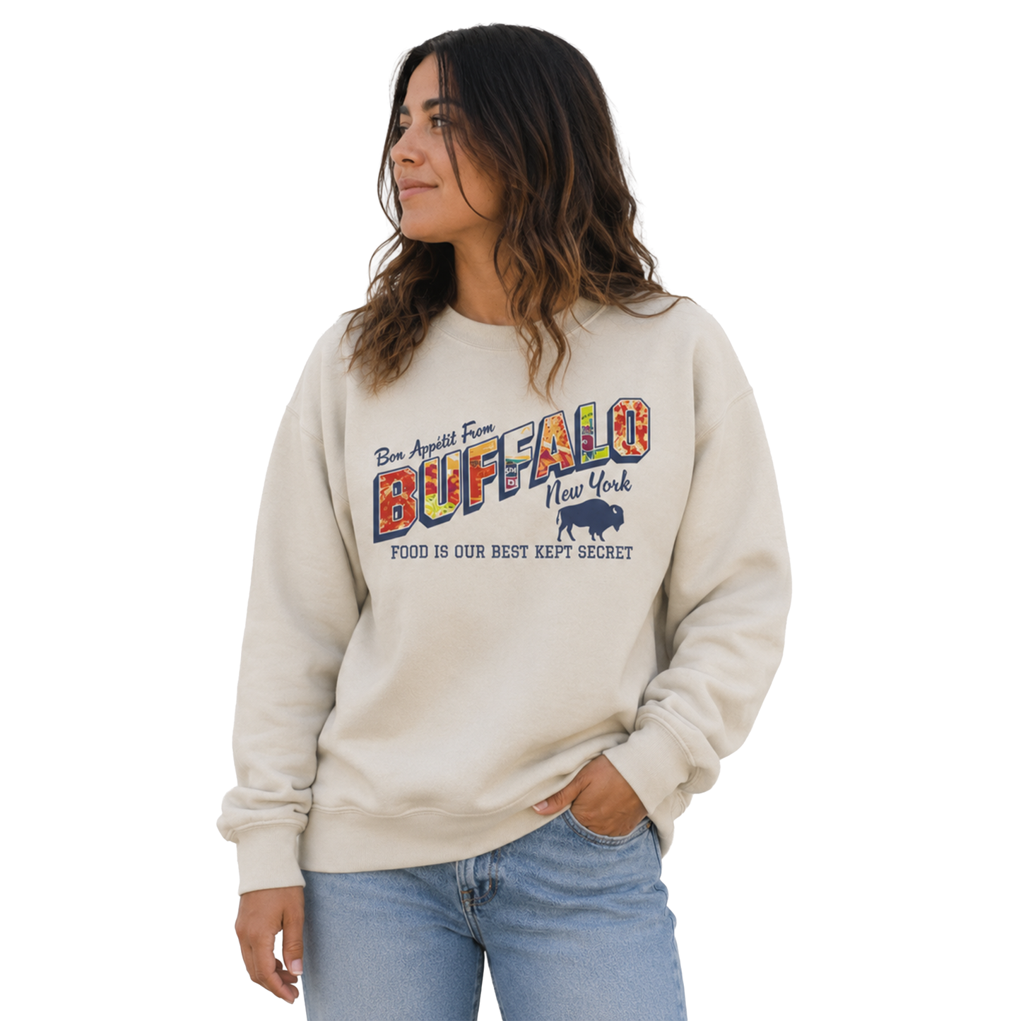 716 Supply Co. | Bon Appetite Buffalo Food Postcard Crewneck Sweatshirt